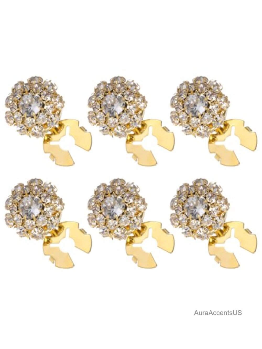 6PC Rhinestone Button Covers Brass Detachable Clips for Blouses Jeans DIY